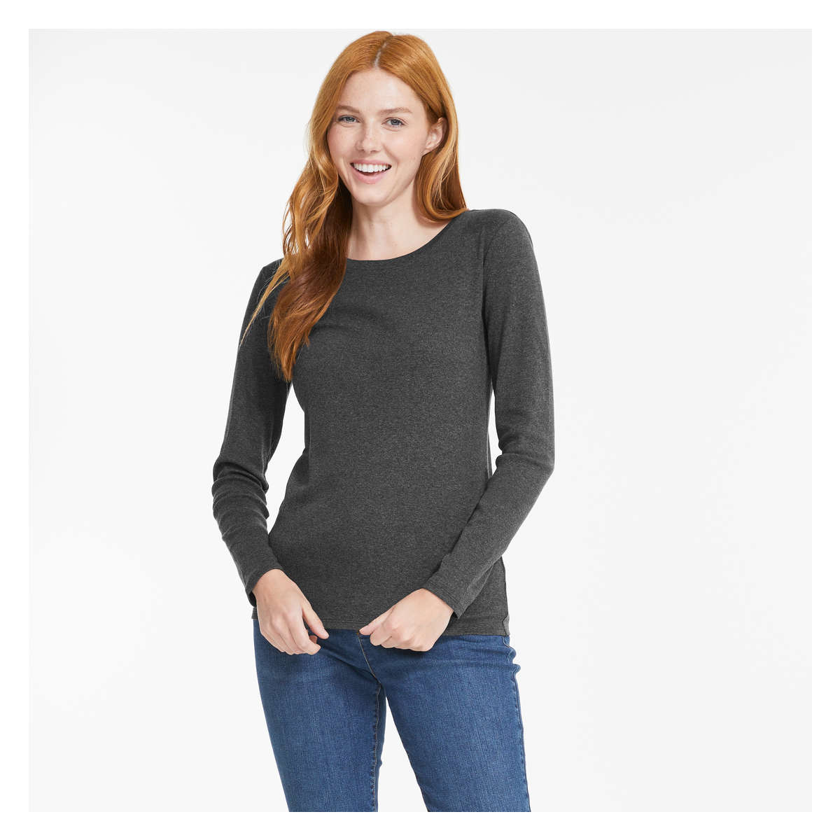 Organic Cotton Long Sleeve in Dark Charcoal Mix from Joe Fresh